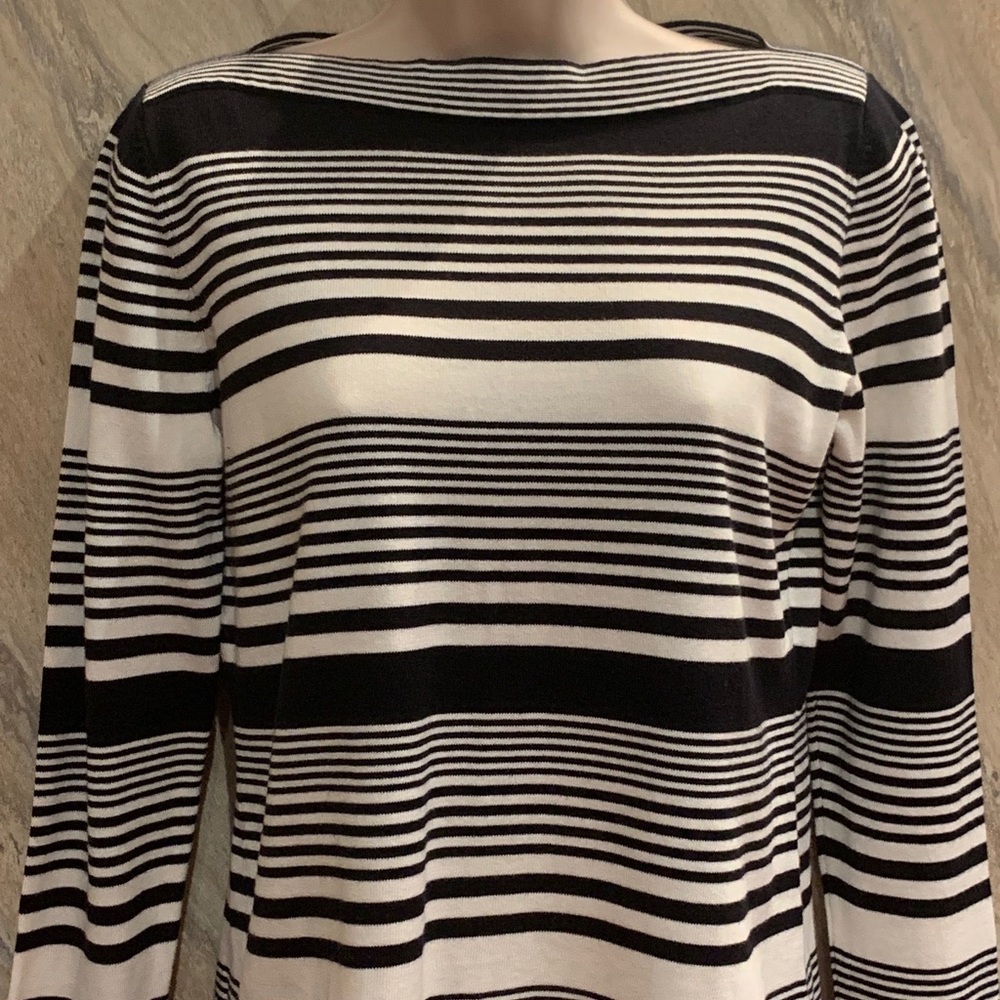 Talbots Petite Black and White Stripe Top-Size M